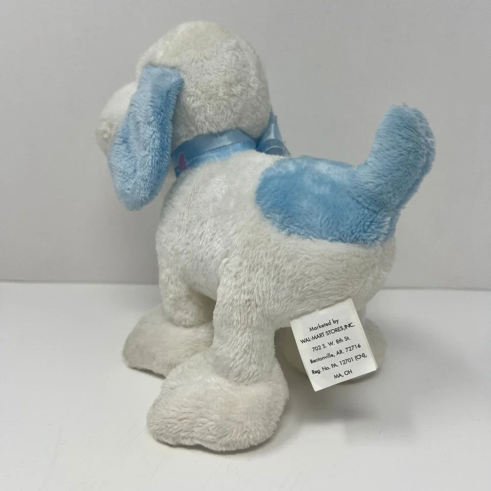 Walmart White Puppy Plush Blue Heart Nose Spotted Eye Dog‎ Stuffed Animal 7